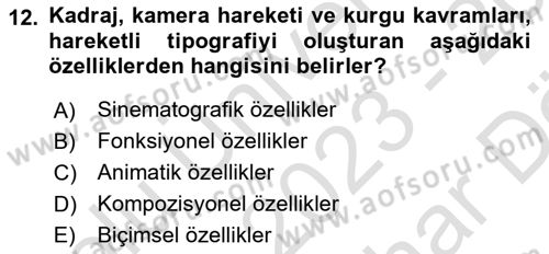 İleri Tipografi Dersi 2023 - 2024 Yılı (Vize) Ara Sınav Soruları 12. Soru