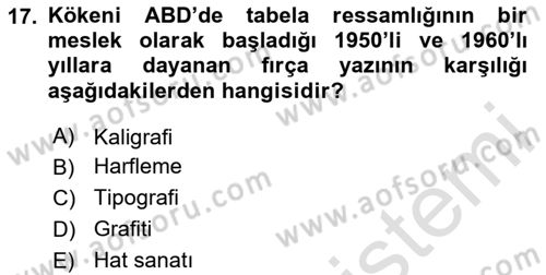 İleri Tipografi Dersi 2023 - 2024 Yılı (Final) Dönem Sonu Sınav Soruları 17. Soru
