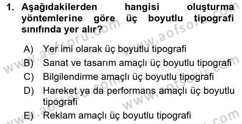 İleri Tipografi Dersi 2023 - 2024 Yılı Yaz Okulu Sınav Soruları 1. Soru