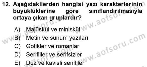 İleri Tipografi Dersi 2023 - 2024 Yılı Yaz Okulu Sınav Soruları 12. Soru