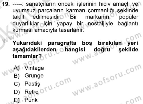 İleri Tipografi Dersi 2023 - 2024 Yılı Yaz Okulu Sınav Soruları 19. Soru