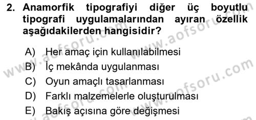 İleri Tipografi Dersi 2023 - 2024 Yılı Yaz Okulu Sınav Soruları 2. Soru