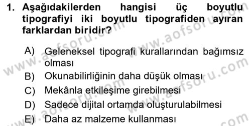 İleri Tipografi Dersi 2024 - 2025 Yılı (Vize) Ara Sınav Soruları 1. Soru