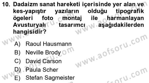 İleri Tipografi Dersi 2024 - 2025 Yılı (Vize) Ara Sınav Soruları 10. Soru