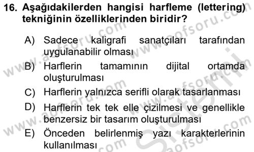 İleri Tipografi Dersi 2024 - 2025 Yılı (Final) Dönem Sonu Sınav Soruları 16. Soru
