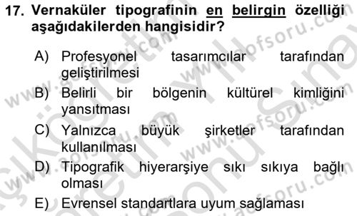 İleri Tipografi Dersi 2024 - 2025 Yılı (Final) Dönem Sonu Sınav Soruları 17. Soru