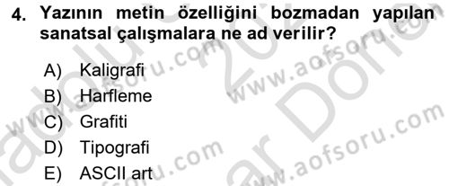 İleri Tipografi Dersi 2024 - 2025 Yılı (Final) Dönem Sonu Sınav Soruları 4. Soru