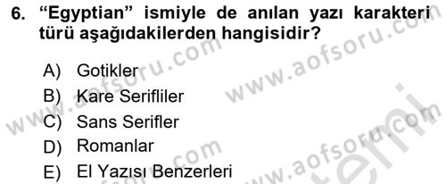 İleri Tipografi Dersi 2024 - 2025 Yılı (Final) Dönem Sonu Sınav Soruları 6. Soru