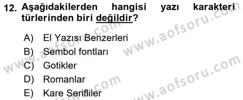 İleri Tipografi Dersi 2024 - 2025 Yılı Yaz Okulu Sınav Soruları 12. Soru