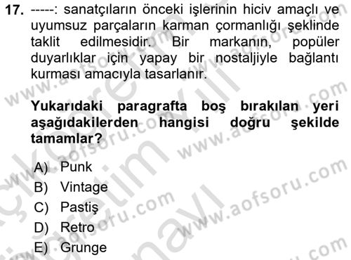 İleri Tipografi Dersi 2024 - 2025 Yılı Yaz Okulu Sınav Soruları 17. Soru