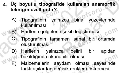 İleri Tipografi Dersi 2025 - 2026 Yılı (Vize) Ara Sınav Soruları 4. Soru