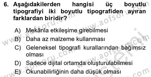 İleri Tipografi Dersi 2025 - 2026 Yılı (Vize) Ara Sınav Soruları 6. Soru