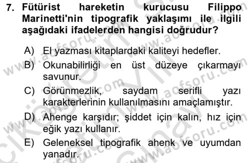 İleri Tipografi Dersi 2025 - 2026 Yılı (Vize) Ara Sınav Soruları 7. Soru