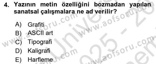 İleri Tipografi Dersi 2025 - 2026 Yılı (Final) Dönem Sonu Sınav Soruları 4. Soru