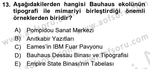 İleri Tipografi Dersi 2025 - 2026 Yılı Yaz Okulu Sınav Soruları 13. Soru