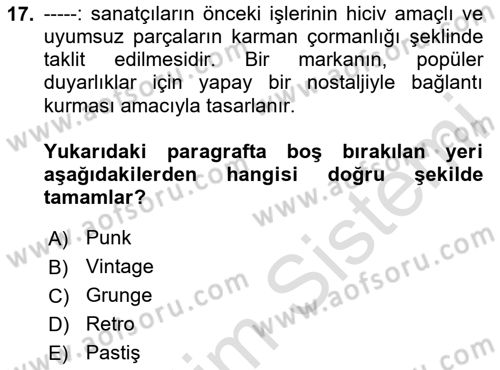 İleri Tipografi Dersi 2025 - 2026 Yılı Yaz Okulu Sınav Soruları 17. Soru