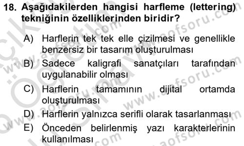 İleri Tipografi Dersi 2025 - 2026 Yılı Yaz Okulu Sınav Soruları 18. Soru