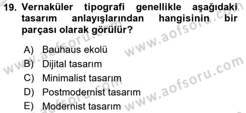 İleri Tipografi Dersi 2025 - 2026 Yılı Yaz Okulu Sınav Soruları 19. Soru
