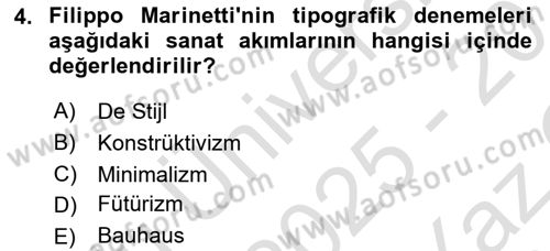 İleri Tipografi Dersi 2025 - 2026 Yılı Yaz Okulu Sınav Soruları 4. Soru
