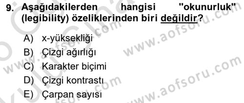 İleri Tipografi Dersi 2025 - 2026 Yılı Yaz Okulu Sınav Soruları 9. Soru