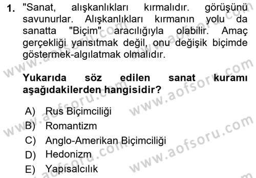 Sanatta Eleştirel Düşünce Dersi 2022 - 2023 Yılı (Final) Dönem Sonu Sınav Soruları 1. Soru