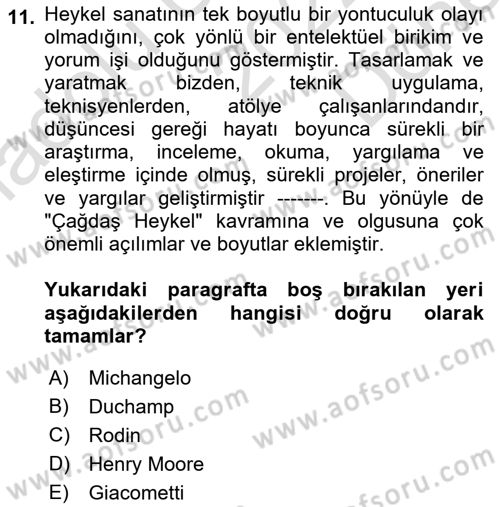 Sanatta Eleştirel Düşünce Dersi 2022 - 2023 Yılı (Final) Dönem Sonu Sınav Soruları 11. Soru