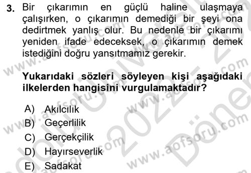 Sanatta Eleştirel Düşünce Dersi 2022 - 2023 Yılı (Final) Dönem Sonu Sınav Soruları 3. Soru