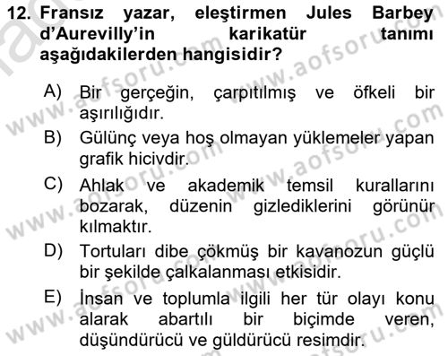 Sanatta Eleştirel Düşünce Dersi 2022 - 2023 Yılı Yaz Okulu Sınav Soruları 12. Soru