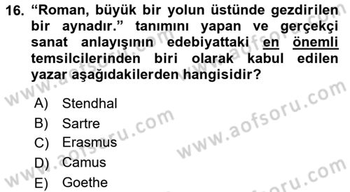 Sanatta Eleştirel Düşünce Dersi Ara Sınavı Deneme Sınav Soruları 16. Soru