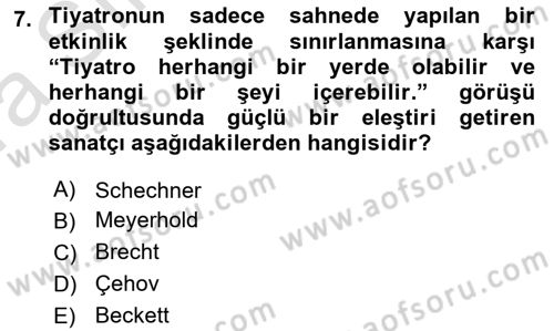 Sanatta Eleştirel Düşünce Dersi Ara Sınavı Deneme Sınav Soruları 7. Soru