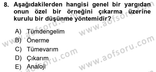 Sanatta Eleştirel Düşünce Dersi Ara Sınavı Deneme Sınav Soruları 8. Soru