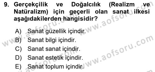Sanatta Eleştirel Düşünce Dersi 2023 - 2024 Yılı Yaz Okulu Sınav Soruları 9. Soru