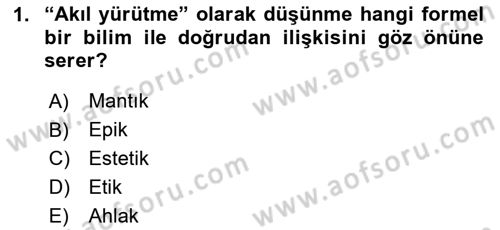 Sanatta Eleştirel Düşünce Dersi Ara Sınavı Deneme Sınav Soruları 1. Soru