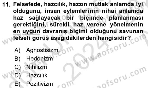 Sanatta Eleştirel Düşünce Dersi Ara Sınavı Deneme Sınav Soruları 11. Soru