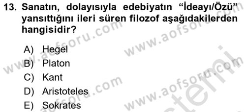 Sanatta Eleştirel Düşünce Dersi Ara Sınavı Deneme Sınav Soruları 13. Soru