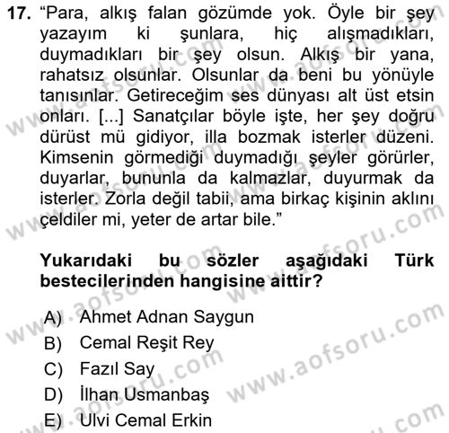 Sanatta Eleştirel Düşünce Dersi Ara Sınavı Deneme Sınav Soruları 17. Soru