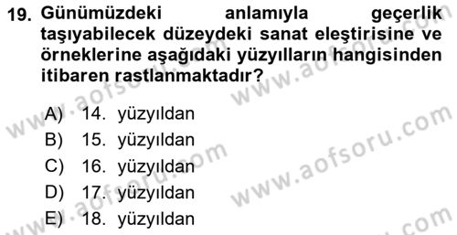 Sanatta Eleştirel Düşünce Dersi Ara Sınavı Deneme Sınav Soruları 19. Soru