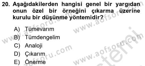 Sanatta Eleştirel Düşünce Dersi Ara Sınavı Deneme Sınav Soruları 20. Soru