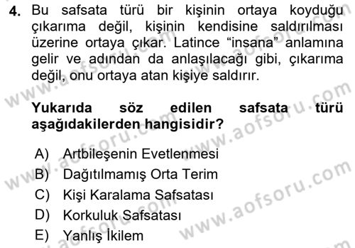 Sanatta Eleştirel Düşünce Dersi Ara Sınavı Deneme Sınav Soruları 4. Soru