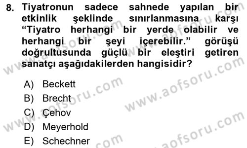 Sanatta Eleştirel Düşünce Dersi Ara Sınavı Deneme Sınav Soruları 8. Soru