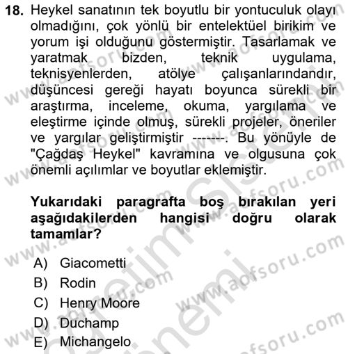 Sanatta Eleştirel Düşünce Dersi 2024 - 2025 Yılı (Final) Dönem Sonu Sınav Soruları 18. Soru