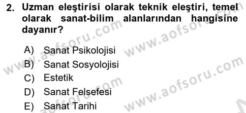 Sanatta Eleştirel Düşünce Dersi 2024 - 2025 Yılı (Final) Dönem Sonu Sınav Soruları 2. Soru