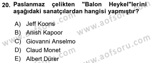 Sanatta Eleştirel Düşünce Dersi 2024 - 2025 Yılı (Final) Dönem Sonu Sınav Soruları 20. Soru