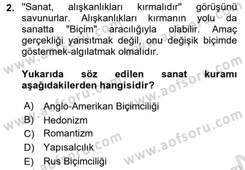 Sanatta Eleştirel Düşünce Dersi 2024 - 2025 Yılı Yaz Okulu Sınav Soruları 2. Soru