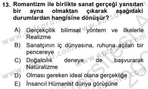 Sanatta Eleştirel Düşünce Dersi 2025 - 2026 Yılı (Vize) Ara Sınav Soruları 13. Soru
