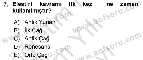 Sanatta Eleştirel Düşünce Dersi 2025 - 2026 Yılı (Vize) Ara Sınav Soruları 7. Soru