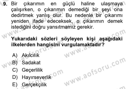 Sanatta Eleştirel Düşünce Dersi 2025 - 2026 Yılı (Vize) Ara Sınav Soruları 9. Soru