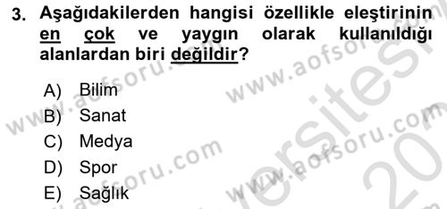 Sanatta Eleştirel Düşünce Dersi 2025 - 2026 Yılı Yaz Okulu Sınav Soruları 3. Soru