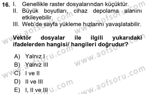 Dijital Grafik Üretim Ve Çoğaltım Teknikleri Dersi 2023 - 2024 Yılı Yaz Okulu Sınav Soruları 16. Soru