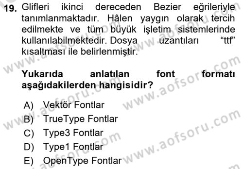 Dijital Grafik Üretim Ve Çoğaltım Teknikleri Dersi 2023 - 2024 Yılı Yaz Okulu Sınav Soruları 19. Soru